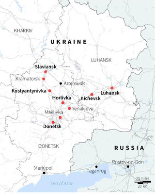 Mapa del este de Ucrania se han hecho fuertes contra el Gobierno de Kiev.