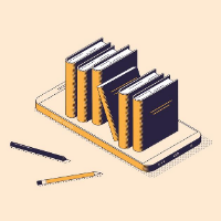 Smart phone with books on top, next to pencils