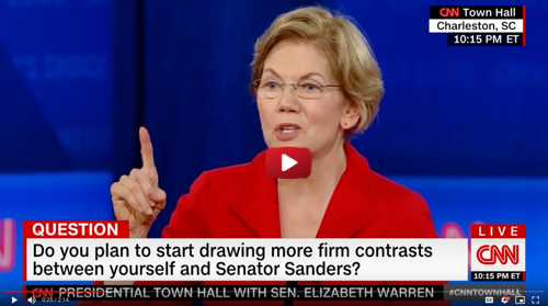 Turn on images to see Warren at the CNN Town Hall.