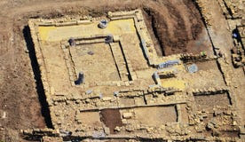 An aerial shot of the first ancient synagogue found in Migdal.