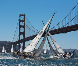 J/105s sailing under Golden Gate Bridge- San Francisco Bay