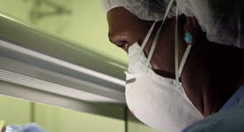 Close up photo of healthcare provider wearing a mask