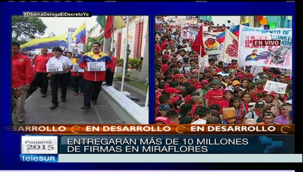 Maduro y Evo reciben firmas contra decreto de Obama