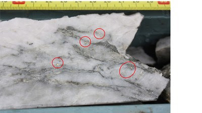 Figure 1 - HVD007 Visible gold within interval 153.0  153.3m downhole (CNW Group/E79 Resources Corp.)