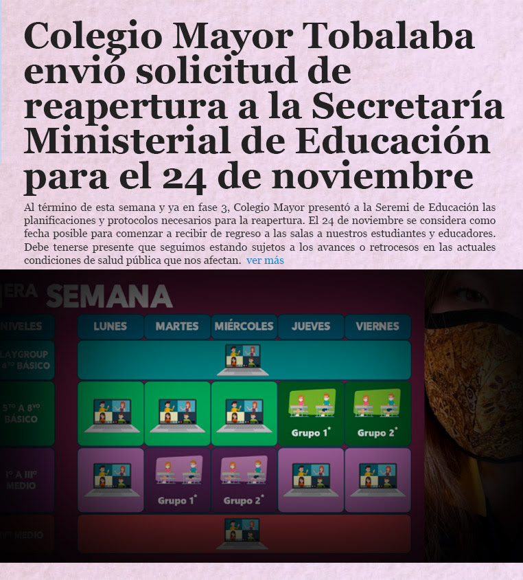 Colegio Mayor Tobalaba envió solicitud de reapertura a la Secretaría Ministerial de Educación para el 24 de noviembre