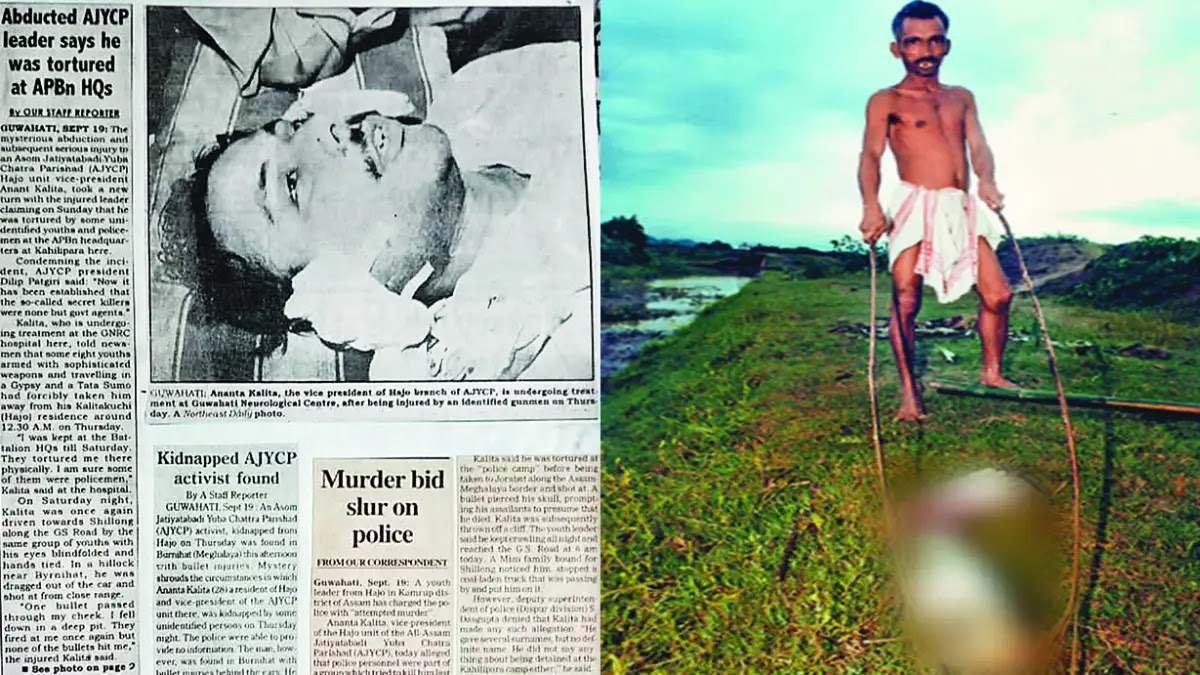 Stench of death A newspaper report on a suspected secret killing (left;) and a villager pulls out a