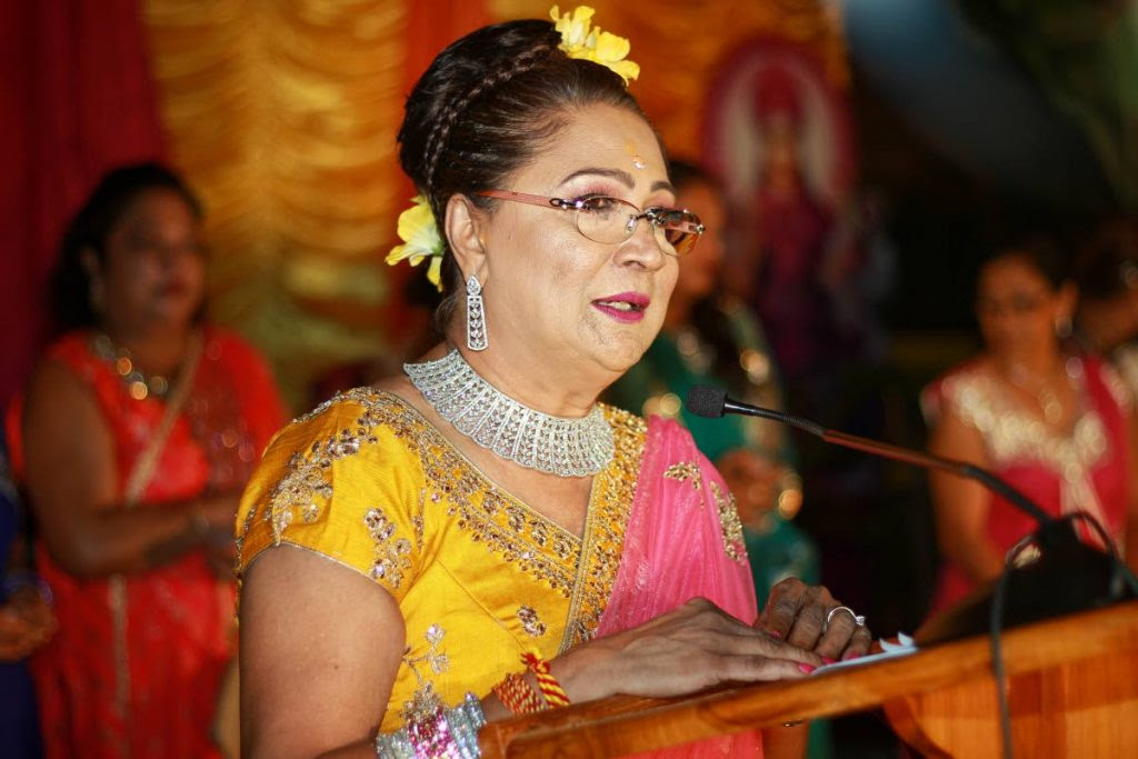 Oppostion Leader Kamla Persad-Bissessar during her address at her annual Divali celebraion at her Siparia constituency office, Penal Junction, Penal on Friday evening. Photo by Chequana Wheeler - Chequana Wheeler