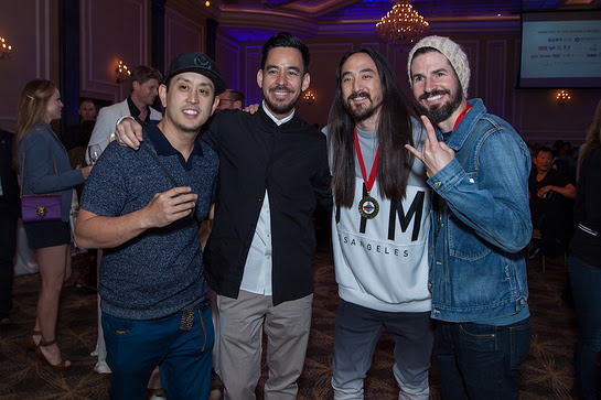 (L to R): Joe Hahn, Linkin Park; Mike Shinoda, Linkin Park; Steve Aoki; and Brad Delson, Linkin Park