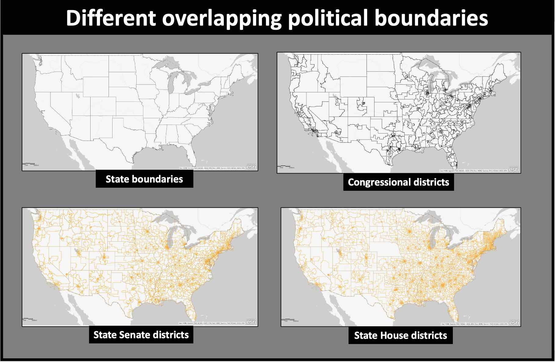 Different overlapping political boundaries