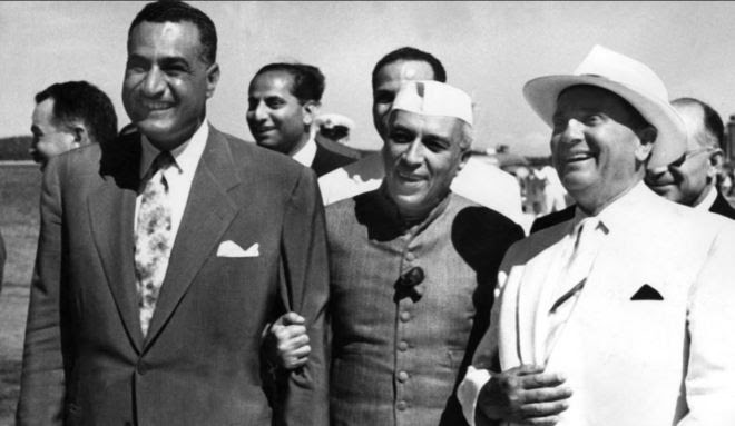 Nasser (Egito), Nehru (Índia) e Tito (Iugoslávia) Mentores do Movimento dos Não-Alinhados, 1961