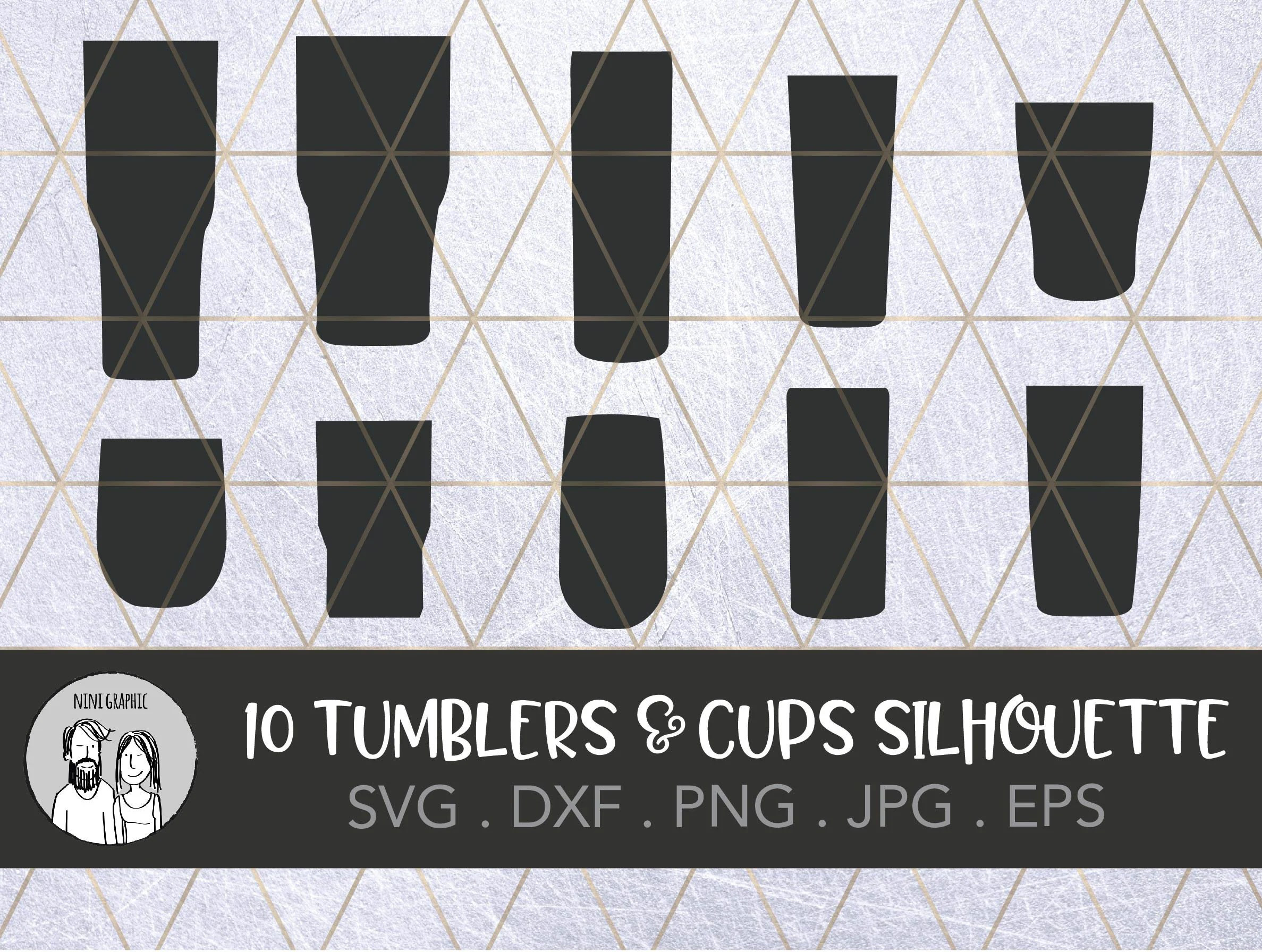 SVG Cut File 10 Tumblers Cups Silhouette PNG JPG Clipart Etsy