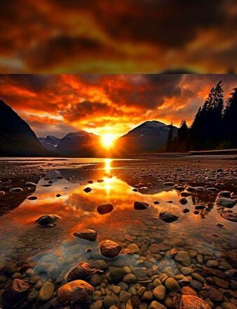 Sunset-mountains-rock-water