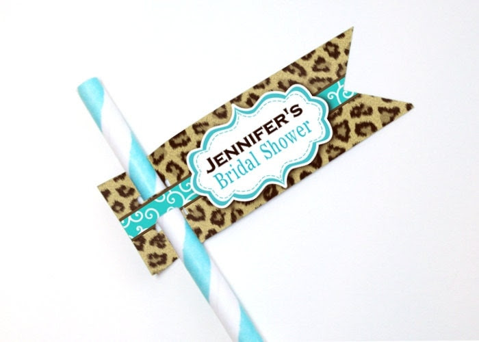 Straw Flags, Sucker Tags, Cake Pop Tags, Bridal Shower, Bachelorette Party, Baby Shower, Animal Prints, Cheetah, Pink, Blue