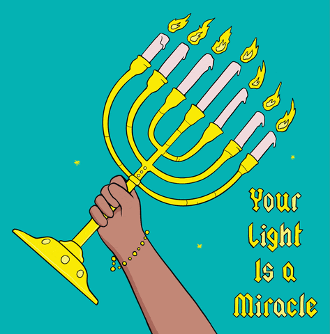 Image of someone holding a menorah with the words " your light is a miracle"