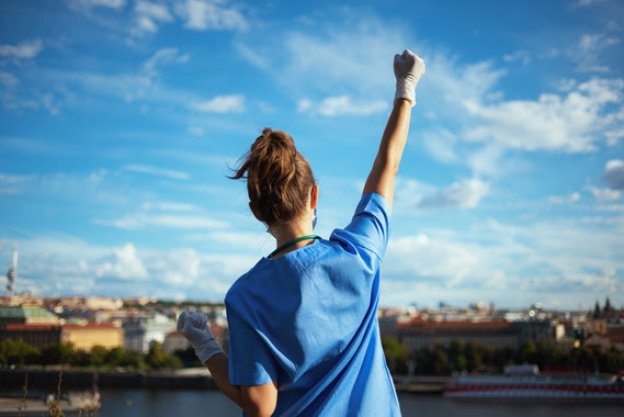 Female Medical Student Fist Pump