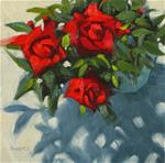 "Three red roses with buds" 6" x 6"  oil - Posted on Thursday, April 16, 2015 by Claudia Hammer