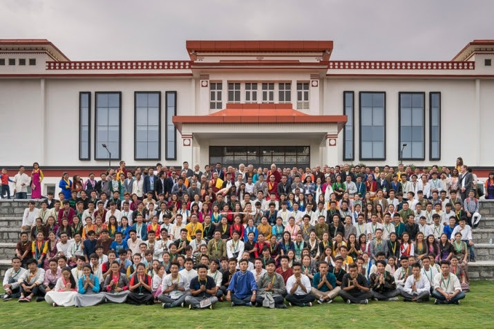 The Dalai Lama with students and staff of the Dalai Lama Institute for Higher Education. Photo by Tenzin Choejor. From dalailama.com