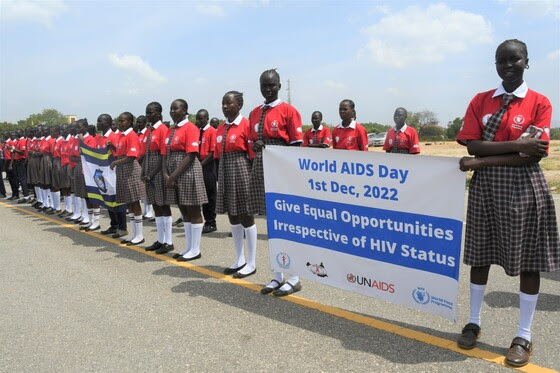 School children in Juba participated in a 2022 World AIDS Day event in solidarity with people living with HIV/AIDS.