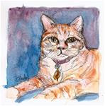 Jinx the Cat, Watercolor and Pen, Orange Tabby Cat by Penny Lee StewArt - Posted on Tuesday, December 16, 2014 by Penny Lee StewArt