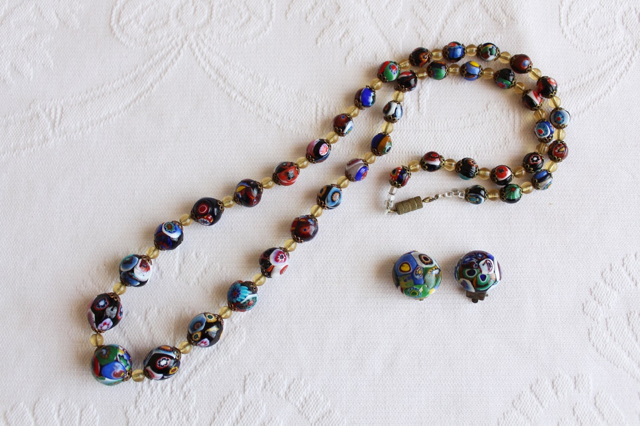 VINTAGE MURANO GLASS HAND MADE EARRINGS NECKLACE SET