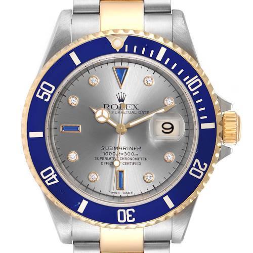 Rolex  Submariner Steel Gold Diamond Sapphire Serti Dial Mens Watch 16613