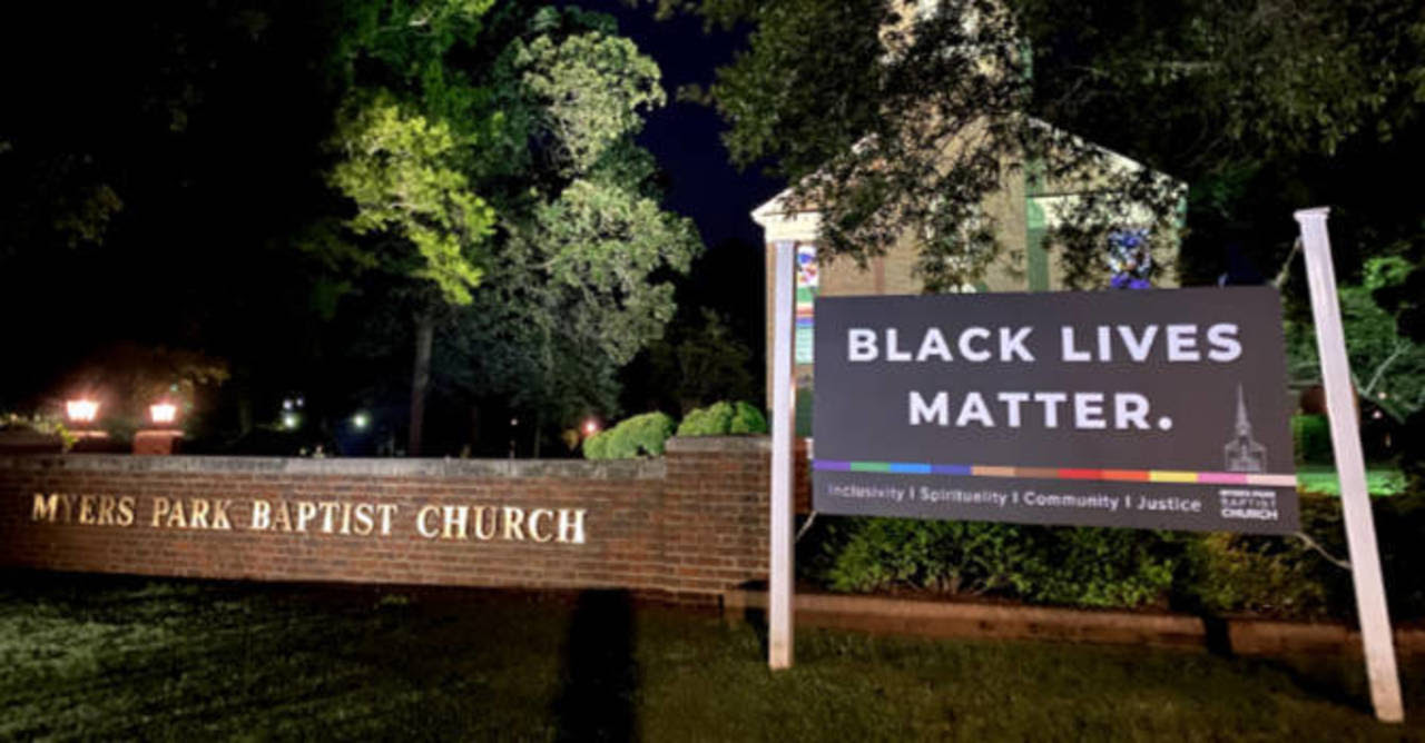 Black Lives Matter sign outside the Myers Park Baptist Church