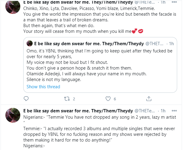 You give the world the impression that you?re kind but beneath the facade is a man that leaves a trail of broken dreams - Temmie Ovwasa calls out Olamide
