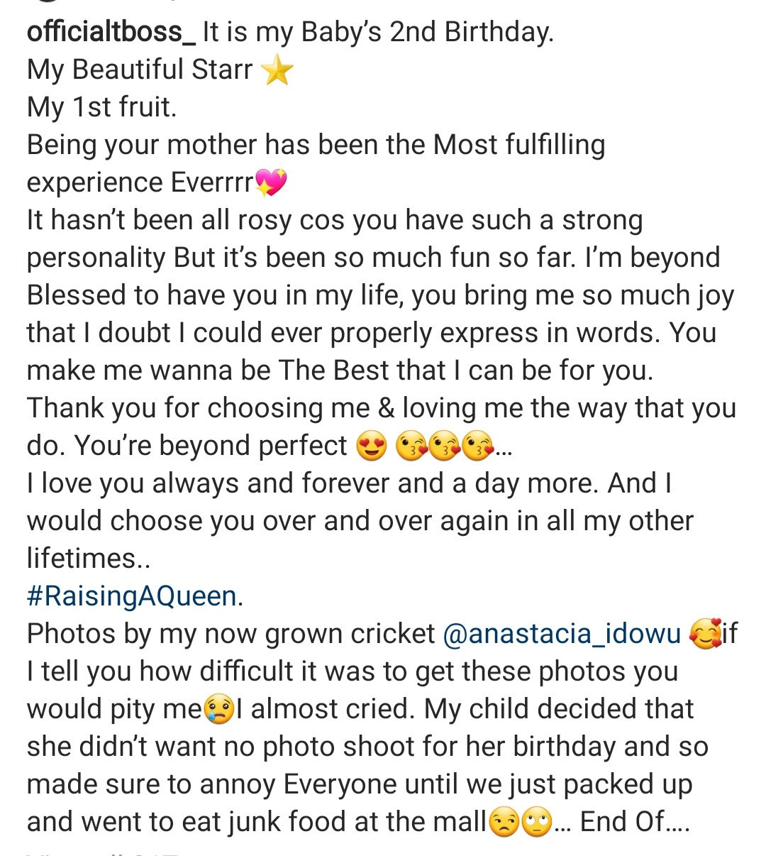 Tboss celebrates daughter, Starr, as she turns 2