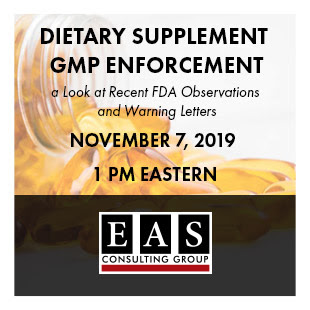 Dietary Supplement GMP Enforcement a Complimentary Webinar