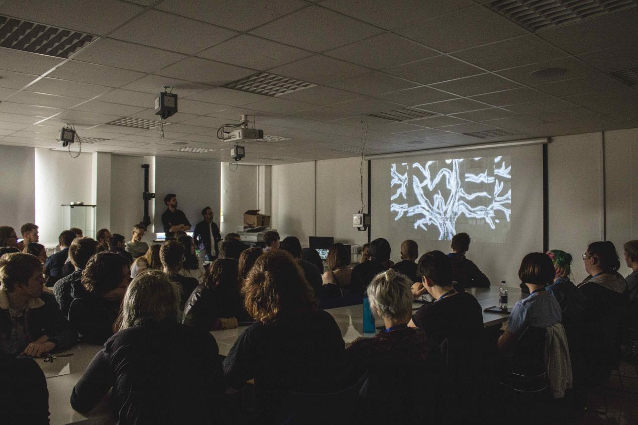 Plymouth College of Art students watch Xavi Bové's Tree of Memory for the first time