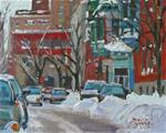 826 Montreal Winter Scene, McGill Ghetto, Green's, 8x10, oil - Posted on Saturday, December 13, 2014 by Darlene Young