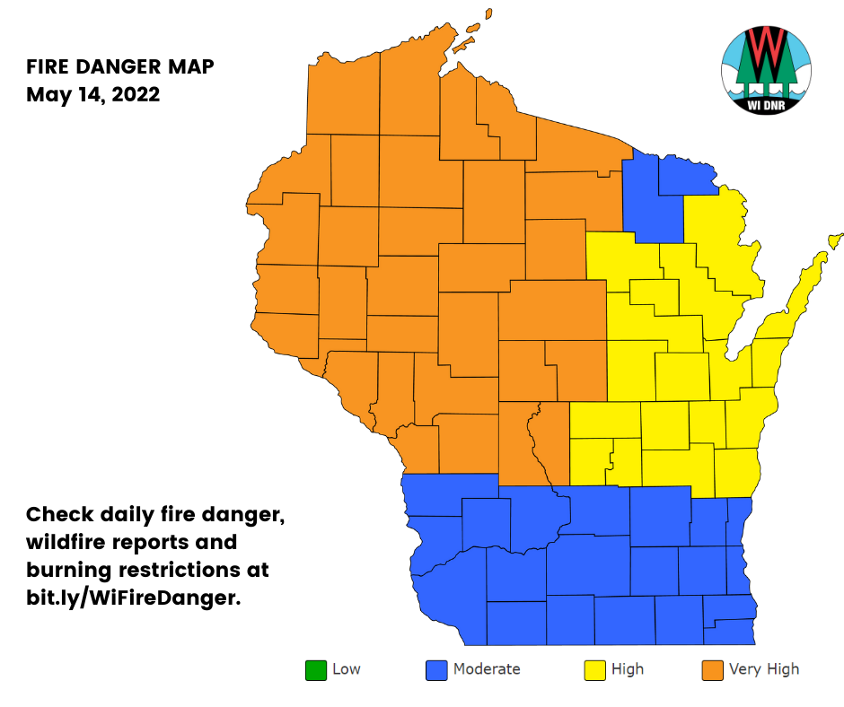 Map of fire danger in Wisconsin for May 14
