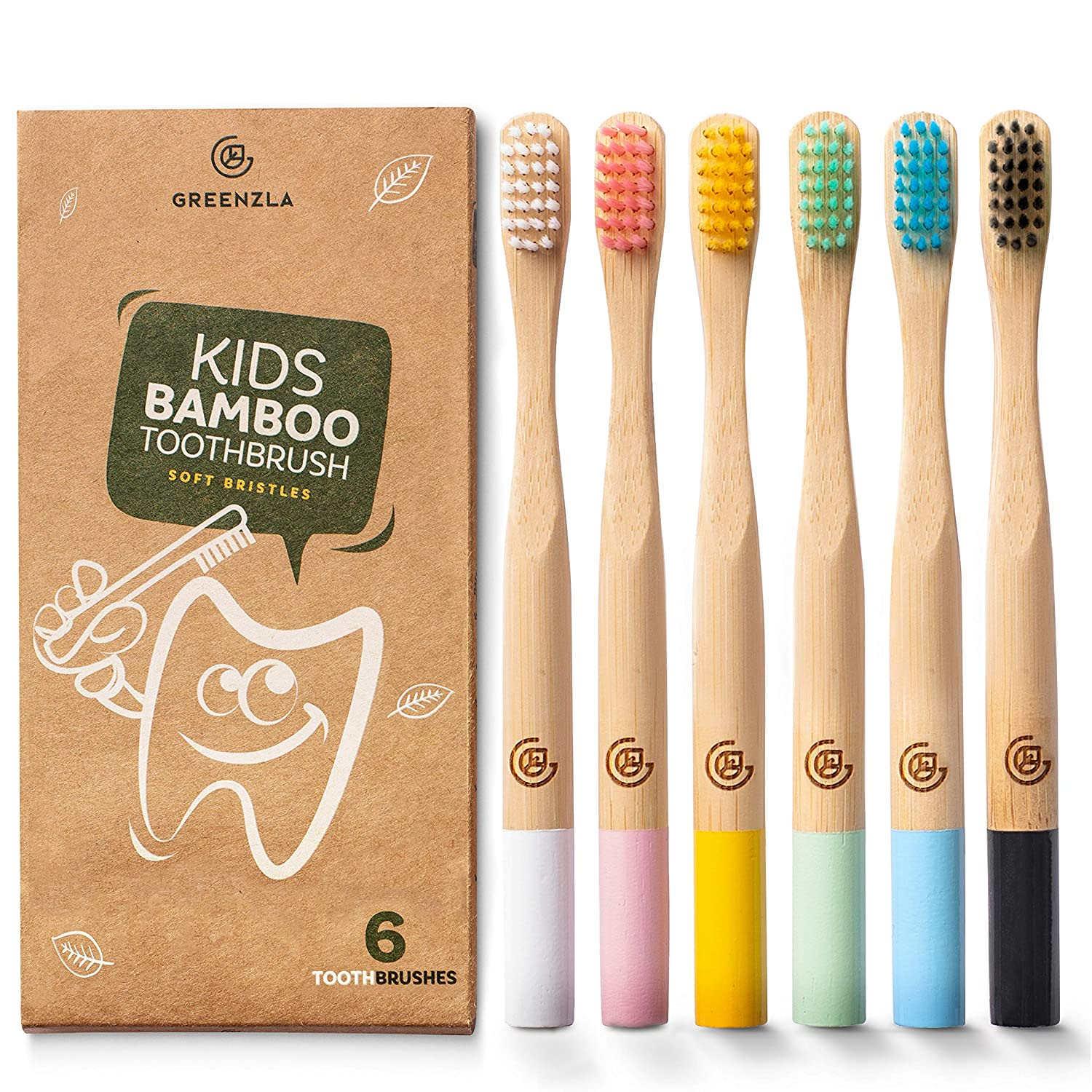 Image of Kids Bamboo Toothbrushes, BPA Free Soft Bristles Eco-Friendly Natural Bamboo Toothbrush Set Biodegradable, Compostable & Organic, 6 Pack