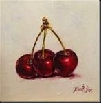 Red Cherries. Oil on canvas panel 6x6 - Posted on Friday, February 20, 2015 by Nina R. Aide