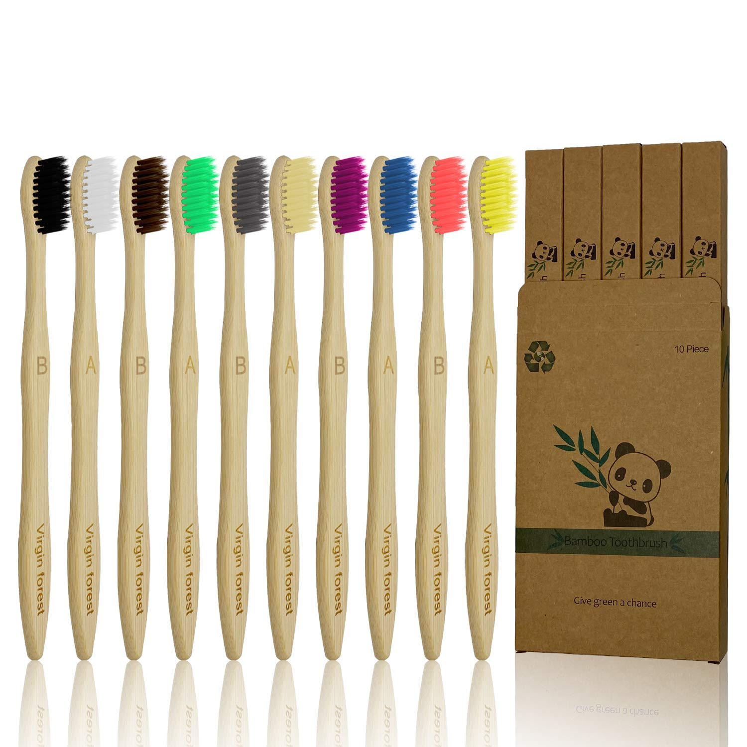 Image of 10 Pcs Soft Bristles Natural Bamboo Toothbrush, Biodegradable and Eco Friendly