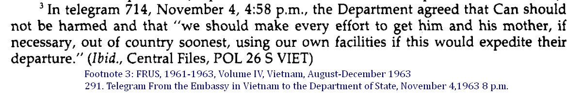 Điện tín từ Lãnh sự Mỹ ở Huế gởi Bộ Ngoại Giao Hoa Kỳ, 4/11/1963