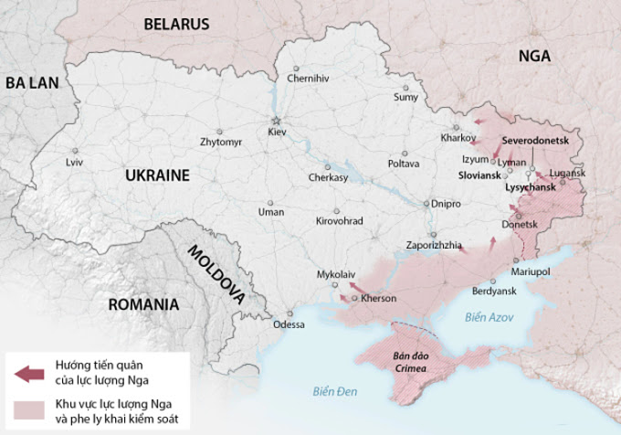 Cục diện chiến sự Ukraine sau hơn bốn tháng giao tranh. Đồ họa: Washington Post.