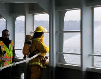 Photo of vessel crews conducting a fire drill