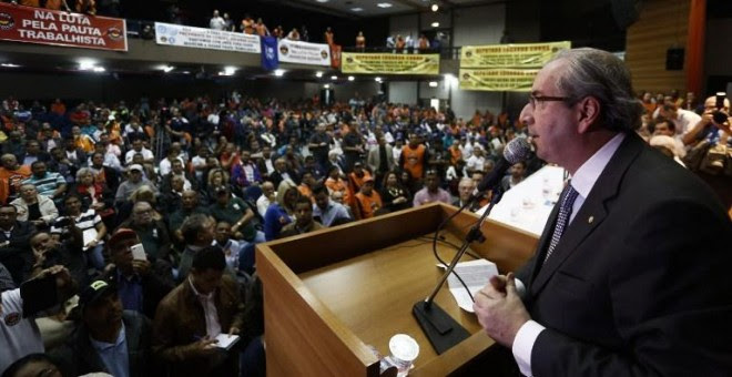 Eduardo Cunha  en un evento organizado por sindicalistas en Sao Paulo. - AFP
