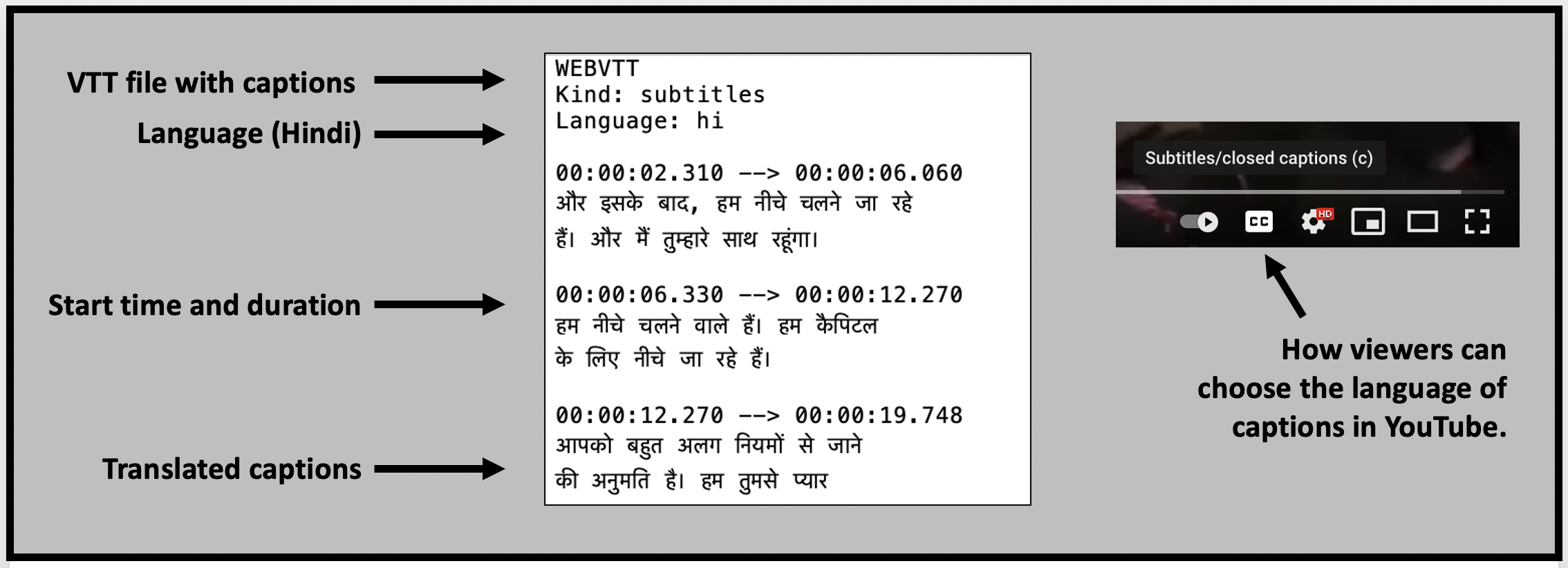 Web Video Text Tracks (WebVTT) files contain supplementary information about a web video, including subtitles, captions, descriptions, chapters, and metadata.