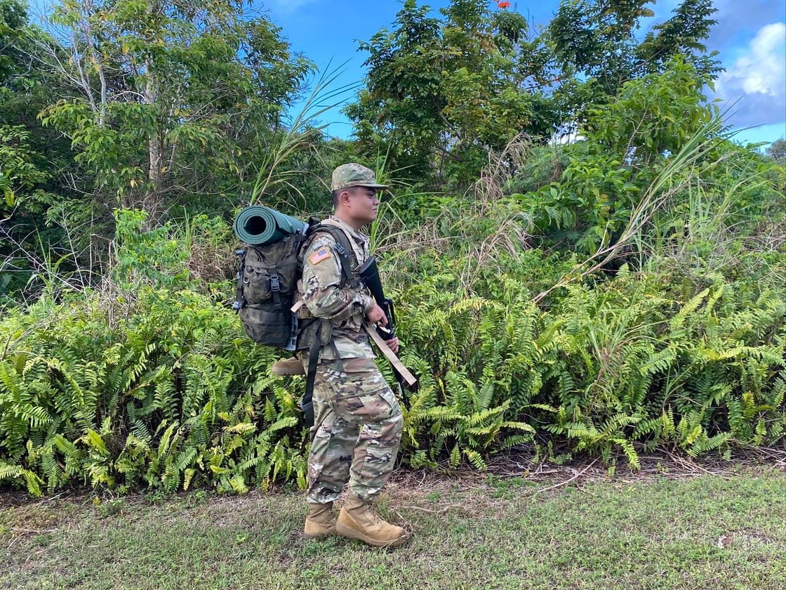 NMC ROTC Cadet John Dimalanta executed combat training scenarios while participating in the ROTC Spring 2021 Field Training Exercise from April 8-11, 2021 on Guam.