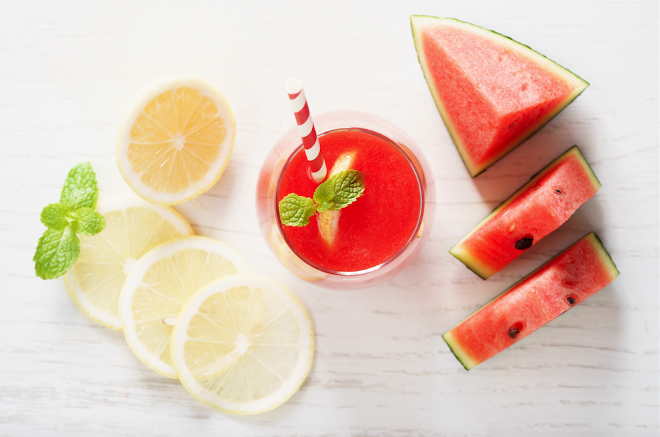 watermelon and lemon with a healthy drink