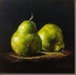 Green Pears. Oil on wood - Posted on Thursday, January 22, 2015 by Nina R. Aide