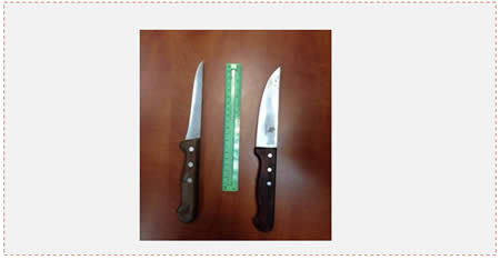 Los cuchillos encontrados en poder de los dos chicos (Departamento de voceros de la policía, 31 de diciembre de 2015)