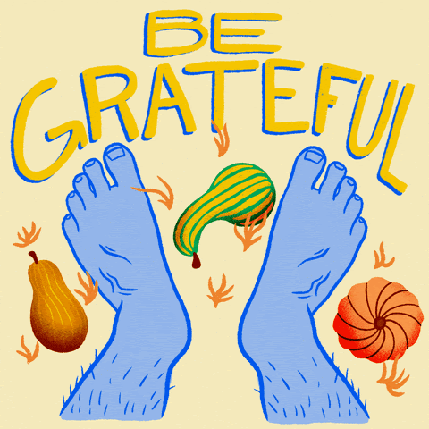 Image of someone's feet with squashes around it with the words "be grateful you're on native land"