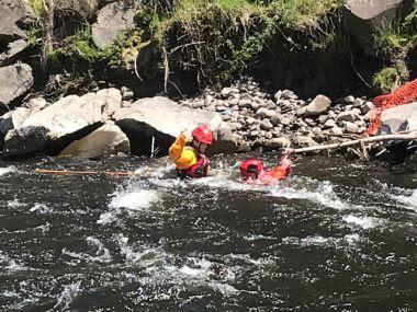 Two Rangers in the water during rescue training