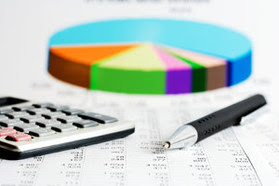 pie chart, calculator, pen, spreadsheet