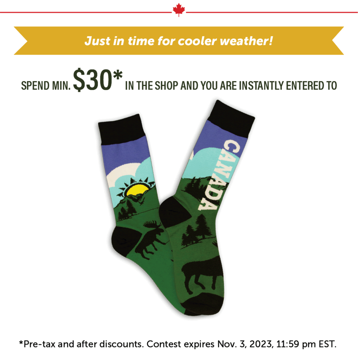 Spend $30 in the shop and win a pair of socks