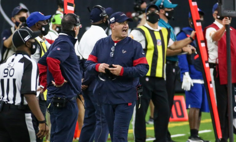 Bill O'Brien of Texans reacts to a play versus the Ravens