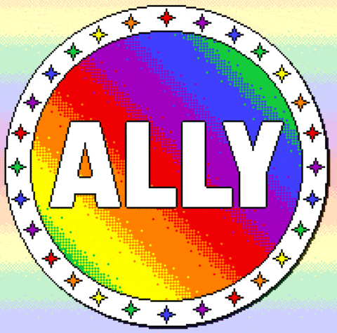 A rainbow button with text that reads: Ally